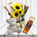 RAYITO DE SOL GIRASOL, PELUCHE Y CAJITA DE BOMBONES