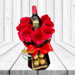 REGALO ESPECIAL CON VINO (CAJA CILINDRICA ROSAS, BOMBONES Y VINO)