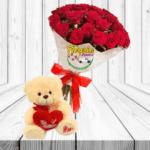 EXCLUSIVO BOUQUET DE 24 ROSAS CON PELUCHE 30CM
