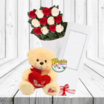 CAJA DE 12 ROSAS Y PELUCHE 25CM