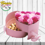ENCANTADOR AMOR ( CAJA CORAZON 15 ROSAS, 10 BOMBONES )