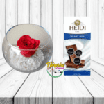 ROSA PRESERVADA EN PECERA Y BARRA DE CHOCOLATE