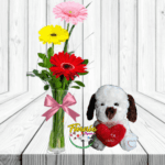 FLORERO 3 GERBERAS Y PELUCHE