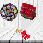CAJA DE 12 ROSAS Y GLOBO
