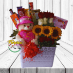 CANASTA DELICIOSO AMOR CON PELUCHE ROSAS Y GIRASOLES
