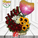 MAGNIFICO ARREGLO DE ROSAS, LILIUM Y GIRASOLES