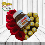 TOQUE MAGICO ( CAJA CORAZON ROSAS BOMBONES Y NUTELLA )