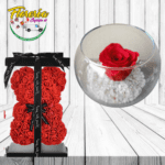 ROSA PRESERVADA EN PECERA Y OSO TEDDY