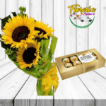 RAMO DE 3 GIRASOLES Y BOMBONES FERREROS ROCHER100G