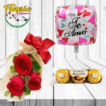 RAMO DE 3 ROSAS, 3 BOMBONES FERREROS Y GLOBO