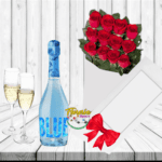 CAJA DE 12 ROSAS, ESPUMANTE Y COPAS