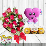 RAMO DE ROSAS, BOMBONES Y PELUCHE