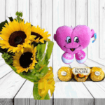 RAMO GIRASOL, BOMBONES FERRERO ROCHER Y PELUCHE