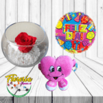 ROSA PRESERVADA EN PECERA, PELUCHE Y GLOBITO