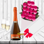 CAJA DE 18 ROSAS, ESPUMANTE  Y COPAS