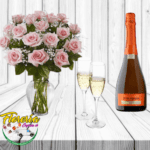 FLORERO DE 24 ROSAS, CHAMPAGNE 750ML Y COPAS