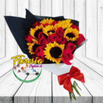 RAMO DE 15 ROSAS Y 8 GIRASOLES