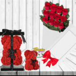 CAJA DE 12 ROSAS Y OSO TEDDY