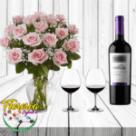 FLORERO DE 24 ROSAS, VINO Y COPAS