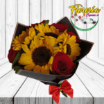 RAMO PRIMAVERAL  DE ROSAS Y GIRASOLES EN BOUQUET
