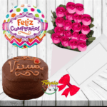 CAJA DE 18 ROSAS, GLOBO Y TORTA