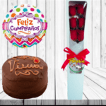 CAJA DE 6 ROSAS, GLOBO Y TORTA