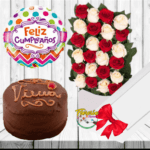 CAJA DE 24 ROSAS, GLOBO Y TORTA