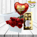 CAJA DE 6 ROSAS, FERREROS 100GRS Y GLOBO
