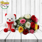 RAMO DE 12 ROSAS Y PELUCHE DE 20CM