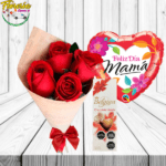 RAMO DE 4 ROSAS (S/F), GLOBO METALIZADO Y BOMBONES