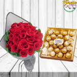 BOUQUET DE 24 ROSAS IMPORTADAS Y CAJA DE 24 BOMBONES FERREROS ROCHER