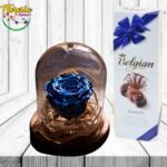 ROSA PRESERVADA EN CUPULA Y CAJA DE BOMBONES