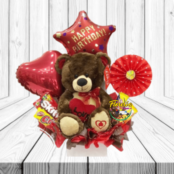 BOX CELEBRACION CON PELUCHE, DULCES Y GLOBO