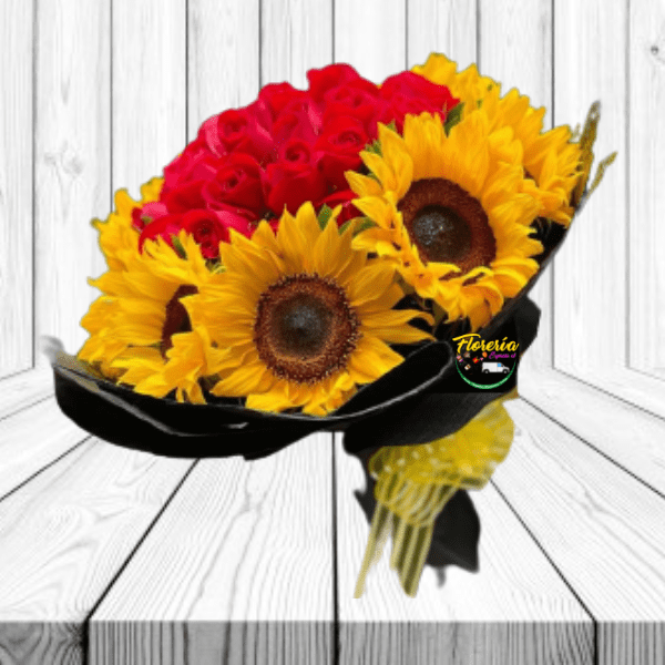 RAMO BOUQUET DE 8 GIRASOLES Y 20 ROSAS