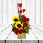 CAJA ESPECIAL DE 9 ROSAS Y 2 GIRASOLES