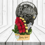 ARREGLO DE 9 ROSAS, VINO 375ML, 6 BOMBONES Y GLOBO