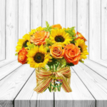 CUBO MEDIANO ROSAS, GIRASOL Y FOLLAJE
