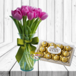 FLORERO DE 10 TULIPANES Y FERREROS ROCHER 150 GRS