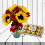 FLORERO DE ROSAS, GIRASOLES Y FERREROS ROCHER 150 GRS