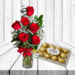 ROMANTICA ATRACCION 6 ROSAS Y FERREROS ROCHER DE 150 GRS