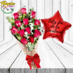 RAMO LOVE DE 12 ROSAS Y GLOBO