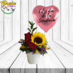 ARREGLO DE 3 ROSAS, 1 GIRASOL Y GLOBO