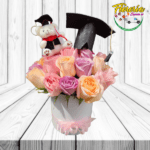 BOX DE 25 ROSAS Y PELUCHITO LLAVERO