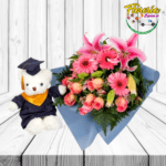 RAMO DE 8 ROSAS 3 GERBERAS Y PELUCHE DE 25 CM