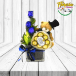 CAJA DE 3 ROSAS PELUCHE 20CM Y FERREROS DE 100G