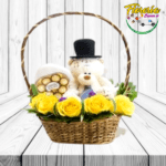 CANASTA CON PELUCHE DE 25CM 4 ROSAS Y FERREROS DE 100 GRS