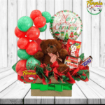 ARREGLO DE DULCES, PELUCHE Y GLOBOS