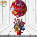 TAZA NAVIDEÑA DE DULCES Y GLOBO