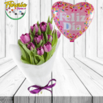 RAMO AMOR DE 10 TULIPANES Y GLOBO