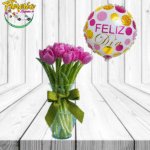 FLORERO SAMARITANO DE 10 TULIPANES Y GLOBO